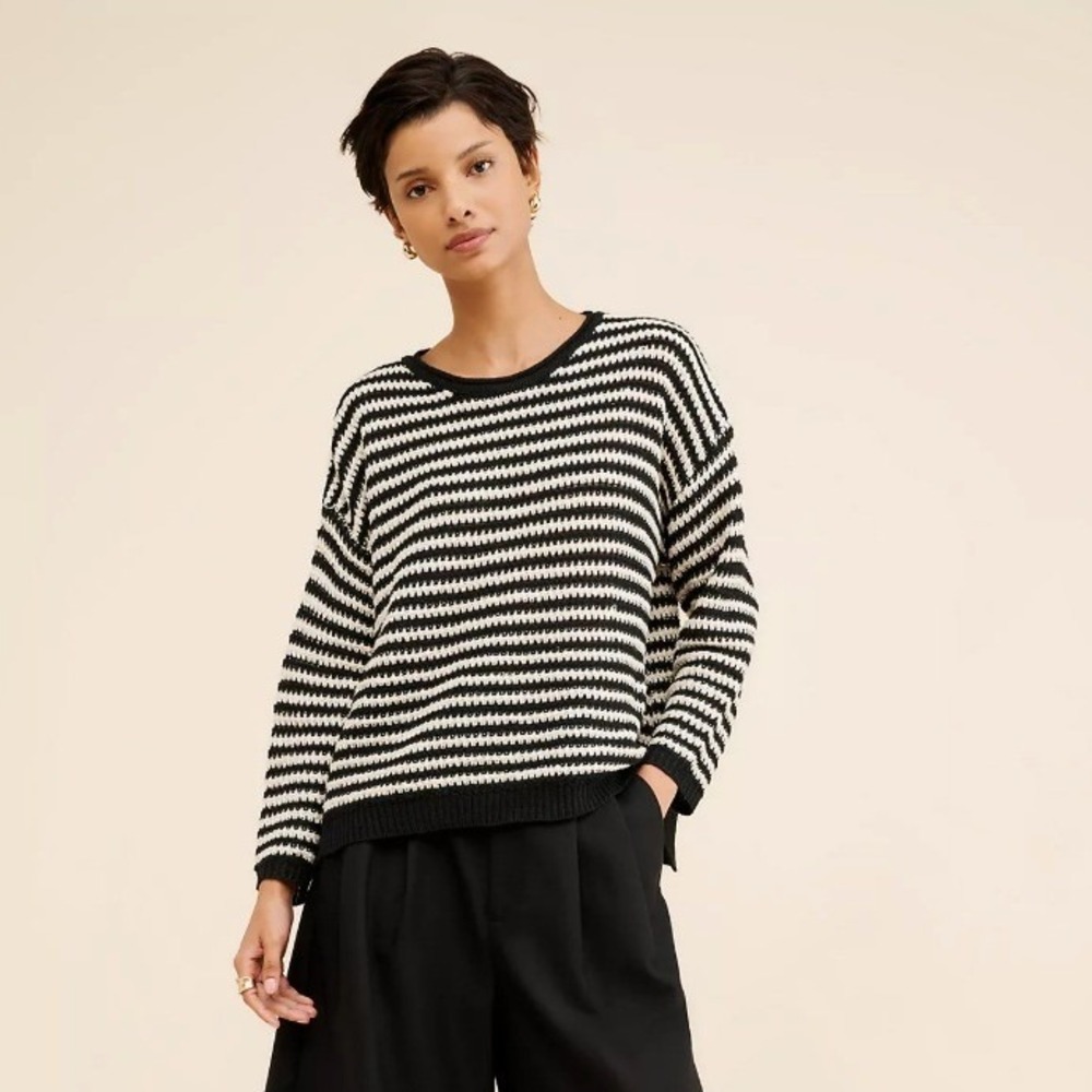 Little Lies Orla Crewneck Sweater Medium Black White Striped Knit Anthropologie